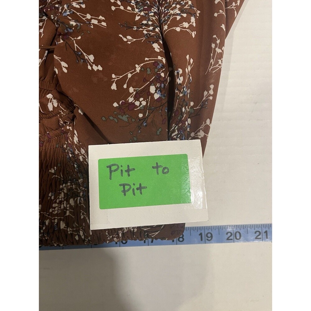 Anthropologie Promesa Smocked Baby Doll Dress Brown With Flowers L Boho Cottage - Picture 4 of 10